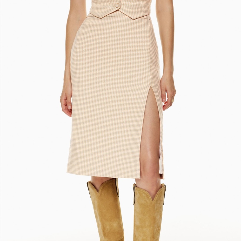 Aritzia Wilfred High-waisted Patio Midi Pencil Skirt Tan Houndstooth Size 00